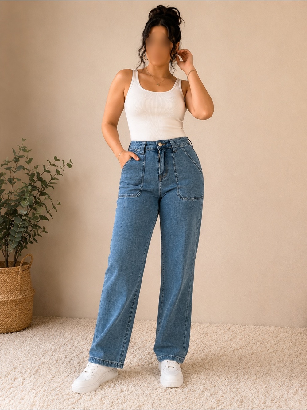 Straight-Leg High-Rise Jeans in Medium Blue